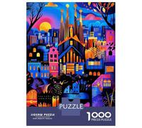Puzzles De 1000 Pièces Barcelona Colorful Urban Mosaic Illustration Puzzle Anti-stress, Décoration Murale, Cadeaux Uniques Pour Anniversaire Et Noël 38x26cm/1000pcs
