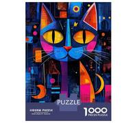 Puzzles De 1000 Pièces Expressionist Geometry Cat - Vibrant Abstract Feline Art Puzzle Anti-stress, Décoration Murale, Cadeaux Uniques Pour Anniversaire Et Noël 52x38cm/1000pcs