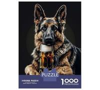Puzzles De 1000 Pièces German Shepherd Beer Puzzle Anti-stress, Décoration Murale, Cadeaux Uniques Pour Anniversaire Et Noël 52x38cm/1000pcs