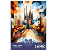 Puzzles De 1000 Pièces Pour Adolescents Barcelona Cubist Sunrise - Geometric Cityscape Art Puzzle Adulte Jeu Manuel Amusant Et Humoristique Cadeau Anti-stress 52x38cm/1000pcs