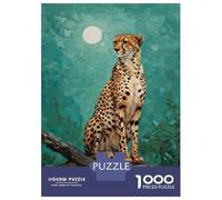 Puzzles De 1000 Pièces Pour Adolescents Cheetah on Branch Under Moonlight Painting Puzzle Jeux Relaxants Décoration Murale Cadeaux Pour Les Amis Et La Famille 38x26cm/1000pcs
