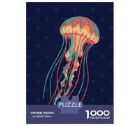 Puzzles De 1000 Pièces Pour Adolescents Colorful Jellyfish Illustration on Dark Blue Puzzles Pour Adolescents, Jouets Anti-stress, Cadeaux Pour Femmes, Cadeaux Anti-stress 38x26cm/1000pcs