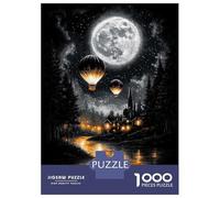 Puzzles De 1000 Pièces Pour Adolescents Enchanted Moonlit Flight - Vintage Hot Air Balloons Over A Dreamy Village Puzzles Pour Adultes Jeux Amusants Décoration Parfaite Pour Un Anniversaire, Noël 38x2