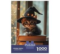 Puzzles De 1000 Pièces Pour Adolescents Kitten Witch on Books Puzzle Jeux Relaxants Décoration Murale Cadeaux Pour Les Amis Et La Famille 52x38cm/1000pcs