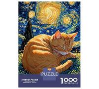 Puzzles De 1000 Pièces Pour Adolescents Orange Tabby Cat Sleeping in Starry Night Puzzle Jeux Relaxants Décoration Murale Cadeaux Pour Les Amis Et La Famille 38x26cm/1000pcs