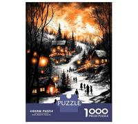 Puzzles De 1000 Pièces Pour Adolescents Vintage Winter Glow - Lantern-Lit Village in A Snowy Twilight Puzzles Pour Adolescents, Jouets Anti-stress, Cadeaux Pour Femmes, Cadeaux Anti-stress 38x26cm/100