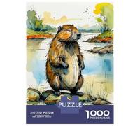 Puzzles De 1000 Pièces Pour Adolescents Watercolor Beaver by The River Puzzle Adulte Jeu Manuel Amusant Et Humoristique Cadeau Anti-stress 70x50cm/1000pcs