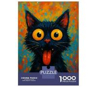 Puzzles De 1000 Pièces Pour Adolescents Whimsical Black Cat Portrait Puzzle Adulte Jeu Manuel Amusant Et Humoristique Cadeau Anti-stress 70x50cm/1000pcs
