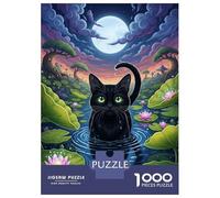 Puzzles De 1000 Pièces Pour Adultes Black Cat in Lily Pond Puzzle Adulte Jeux Relaxants Défi Difficile Aide À Exercer Le Cerveau 52x38cm/1000pcs