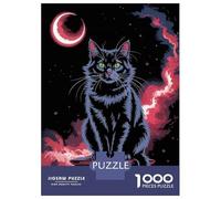 Puzzles De 1000 Pièces Pour Adultes Black Cat Under Crescent Moon Art Puzzle Adulte Jeux Relaxants Défi Difficile Aide À Exercer Le Cerveau 38x26cm/1000pcs