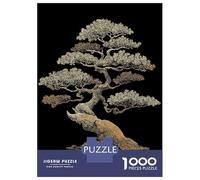 Puzzles De 1000 Pièces Pour Adultes Golden Bonsai Tree on Black Background Puzzle Anti-stress, Jouet De Décoration Intérieure, Difficile Et Stimulant 38x26cm/1000pcs