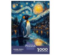 Puzzles De 1000 Pièces Pour Adultes Penguin Under Starry Night Puzzle Adulte Jeux Relaxants Défi Difficile Aide À Exercer Le Cerveau 52x38cm/1000pcs