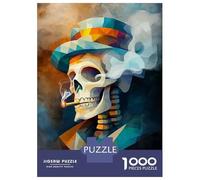 Puzzles De 1000 Pièces Pour Adultes Skull Smoking A Cigarette - Cubist Minimalist Vision - Vibrant Masterpiece Inspired by Vincent Van G... Puzzle Jeux De Famille Difficile Difficile Cadeaux Uniques P