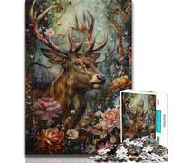 Puzzles Floral Deer Puzzles 1000 Pieces for Teenagers,Learning Educational Toys Family Games Birthday Present, Gifts 26x38cm