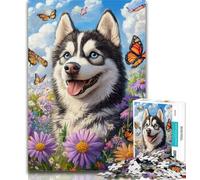 Puzzles Flowers Husky 1000 Piece Jigsaw Puzzle for Adults And Teenagers,Educational Game for Birthday, Chrismas for And Age 14 50x75cm