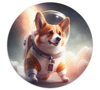 Puzzles for 1000 Piece Astronaut Corgi Round JigsawPuzzle 1000 Pieces for Adults Educational Activity for Cognitive Skills Cognitive Skill Improvement 67.5x67.5cm