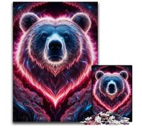 Puzzles for 1000 Piece Bear in Neon Flames Wooden Jigsaw Ideal for Teenagers & Collectors Travel Gift Family Activity 1000 PCS(75x50cm)