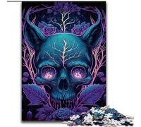 Puzzles for 1000 Piece Black Light Cat Skull Wooden Puzzles size 50x75cm Colorful Home Decor & Interactive Family Game