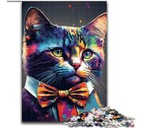 Puzzles for 1000 Piece Cat with Bow Impossible Jigsaw Puzzles for Adults with Family Interactive Game, for Ages 14+ (Size 50x75cm)