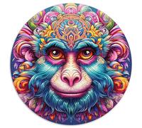 Puzzles for 1000 Piece Colorful Monkey Round Paper Jigsaw Family Interaction & Brain Challenge,Family Activity Challenge (67.5x67.5cm)
