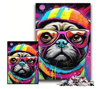 Puzzles for 1000 Piece Graffiti Painting Pug Wooden Jigsaw Puzzles 50x75 cm for Mother'S Day, Birthdays, Christmas