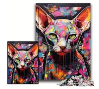 Puzzles for 1000 Piece Hairless Cat Graffiti 1000 Piece Jigsaw Puzzles for Adults Colourful, Fun, Challenging & Brainteasing Size 50x75cm