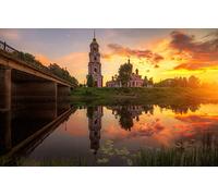 Puzzles for 1000 Piece Impossible Puzzle for Adults Educational Games Gifts for Men Gifts for Girls,Natural Scenery,Sunset,Bridge,Church,Russia 26x38CM