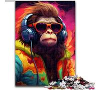 Puzzles for 1000 Piece Monkey Headphones Jigsaw Puzzles for Adults Ideal Holiday Or Birthday Gift, Party Game Toy (Size 50x75 cm)