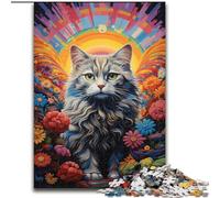 Puzzles for 1000 Piece Psychedelic Art Cat Wooden Jigsaw Puzzles for Adults size 50x75cm Challenging Brain Teaser - Relaxing Toy for Teenagers