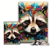 Puzzles for 1000 Piece Raccoon Wearing Flowers Puzzles for Adults Size 50x75cm Brain Teaser Game, Interactive Family Game, Suitable for Ages 14+