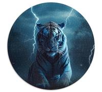Puzzles for 1000 Piece Tigers of The Midnight Storm Round Cardboard Jigsaw Develops Hand-Eye Coordination Skills,Perfect for Birthday Gifts 67.5x67.5 cm