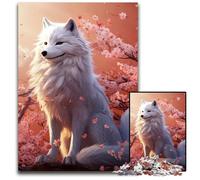 Puzzles for 1000 Piece Wolf Cherry Blossom Jigsaw Puzzles for Adults Challenging Brain Teaser for Teenagers Family Fun Interactive Game 1000 PCS(38x26cm)