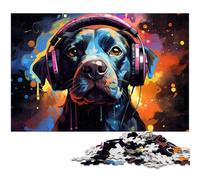Puzzles for Adults 1000 Dog Listening to Music Jigsaw Puzzles for Adults Kids Wooden Jigsaw Learning Educational Toy 1000 PCS(75x50cm)