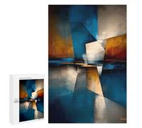 Puzzles for Adults 1000 PCS Abstract Pentagonal Form - Blue, Gold & Ivory Geometry Jigsaws for Adults Relaxing Games Enhance Memory Unique Birthday And Xmas Gifts 1000 PCS