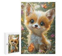 Puzzles for Adults 1000 PCS Adorable Fox Cub with Butterflies Puzzles for Teenagers Staycation Kill Time Help The Brain Exercise Unique Birthday And Xmas Gifts 1000 PCS