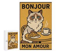 Puzzles for Adults 1000 PCS Bonjour Mon Amour Cat Illustration Puzzles for Adults Hands-on Game But Fun And Humorous Christmas Birthday Gifts 1000 PCS