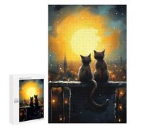 Puzzles for Adults 1000 PCS Cats Watching Under Moon Jigsaw Puzzles for Teenagerss Stress Reliever Educational Challenge Christmas Birthday Gifts 1000 PCS
