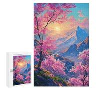 Puzzles for Adults 1000 PCS Cherry Blossom Valley Sunset Jigsaws for Adults Puzzle Difficult Challenge Help The Brain Exercise Unique Challenge Game 1000 PCS