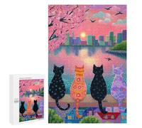 Puzzles for Adults 1000 PCS Cityscape Cats Sunset Art Print Jigsaws for Adults Puzzle Difficult Challenge Help The Brain Exercise Unique Challenge Game 1000 PCS
