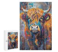 Puzzles for Adults 1000 PCS Colorful Highland Cow Painting Puzzles for Teenagers Staycation Kill Time Help The Brain Exercise Unique Birthday And Xmas Gifts 1000 PCS