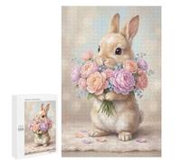 Puzzles for Adults 1000 PCS Cute Bunny with Flowers Jigsaw for Teenagerss Pattern Assembly Parent-child Interaction Beautiful Design Game 1000 PCS