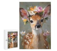 Puzzles for Adults 1000 PCS Deer with Flower Crown Jigsaws for Adults Puzzle Difficult Challenge Help The Brain Exercise Unique Challenge Game 1000 PCS