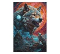 Puzzles for Adults 1000 PCS Full Moon Lone Wolf Snarls Jigsaws for Adults Hands-on Game Precision Cutting Fun at Home Activities, 1000 PCS
