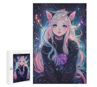 Puzzles for Adults 1000 PCS Galaxy Cat Girl Art Print Jigsaws for Adults Puzzle Difficult Challenge Help The Brain Exercise Unique Challenge Game 1000 PCS
