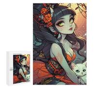 Puzzles for Adults 1000 PCS Geisha with Cat Illustration Puzzles for Teenagers Staycation Kill Time Help The Brain Exercise Unique Birthday And Xmas Gifts 1000 PCS