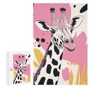 Puzzles for Adults 1000 PCS Giraffe Portrait with Abstract Pink Background Jigsaws for Adults Relaxing Games Enhance Memory Unique Birthday And Xmas Gifts 1000 PCS