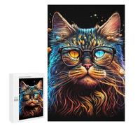 Puzzles for Adults 1000 PCS Glowing Cat Glasses Art Print-3 Jigsaw Puzzles for Teenagerss Stress Reliever Educational Challenge Christmas Birthday Gifts 1000 PCS
