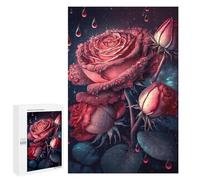 Puzzles for Adults 1000 PCS Glowing Red Rose Wall Art Jigsaw for Teenagerss Pattern Assembly Parent-child Interaction Beautiful Design Game 1000 PCS