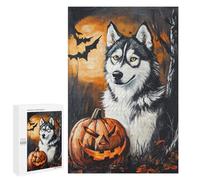 Puzzles for Adults 1000 PCS Halloween Wolf with Jack-o'-Lantern-1 Jigsaws for Adults Puzzle Difficult Challenge Help The Brain Exercise Unique Challenge Game 1000 PCS
