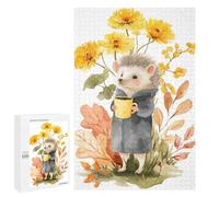 Puzzles for Adults 1000 PCS Hedgehog with Coffee in Autumn Jigsaws for Adults Relaxing Games Enhance Memory Unique Birthday And Xmas Gifts 1000 PCS